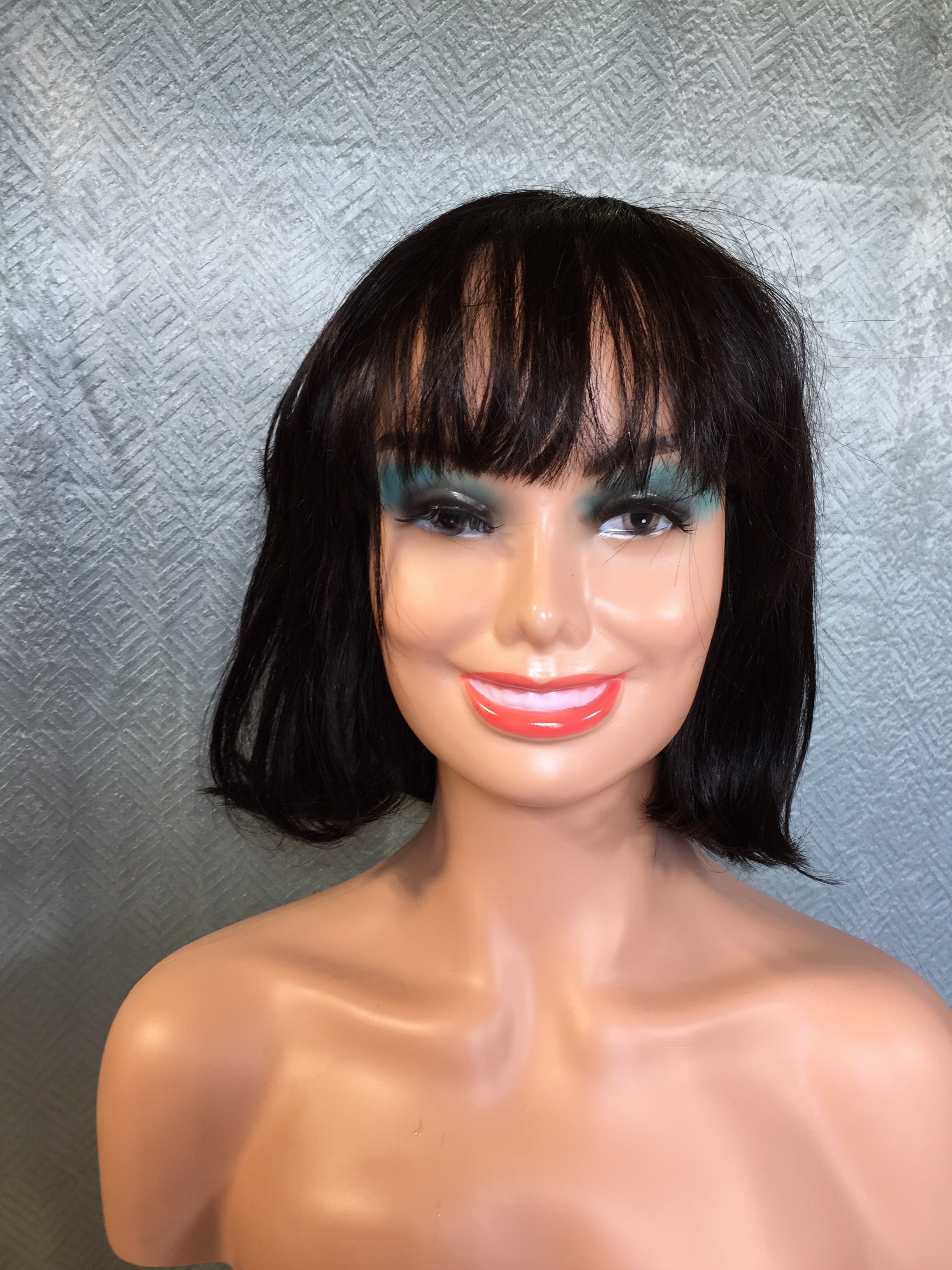 Short Bob Wig with Bangs 8" Black 100% Human Hair (7680388202734)